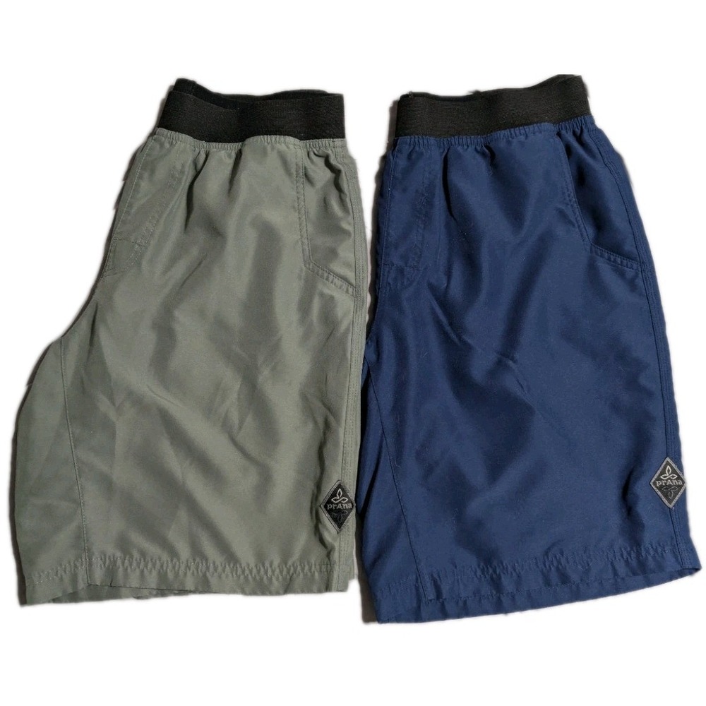 prAna Athletic Shorts Mens Small Blue Gray Training Yoga Stretch Lot Of 2